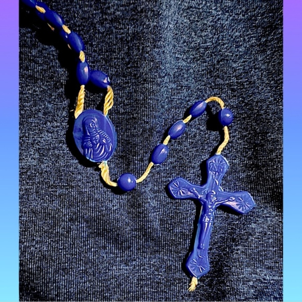 WHOLESALE ROSARIES | 6 pack lot of Navy Blue Vintage Rosary Beads w. Crucifixes